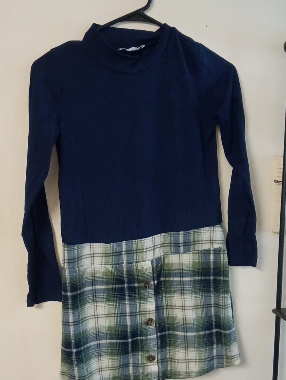Knitworks Girl's Blue and Green Plaid Dress Size Large (14)